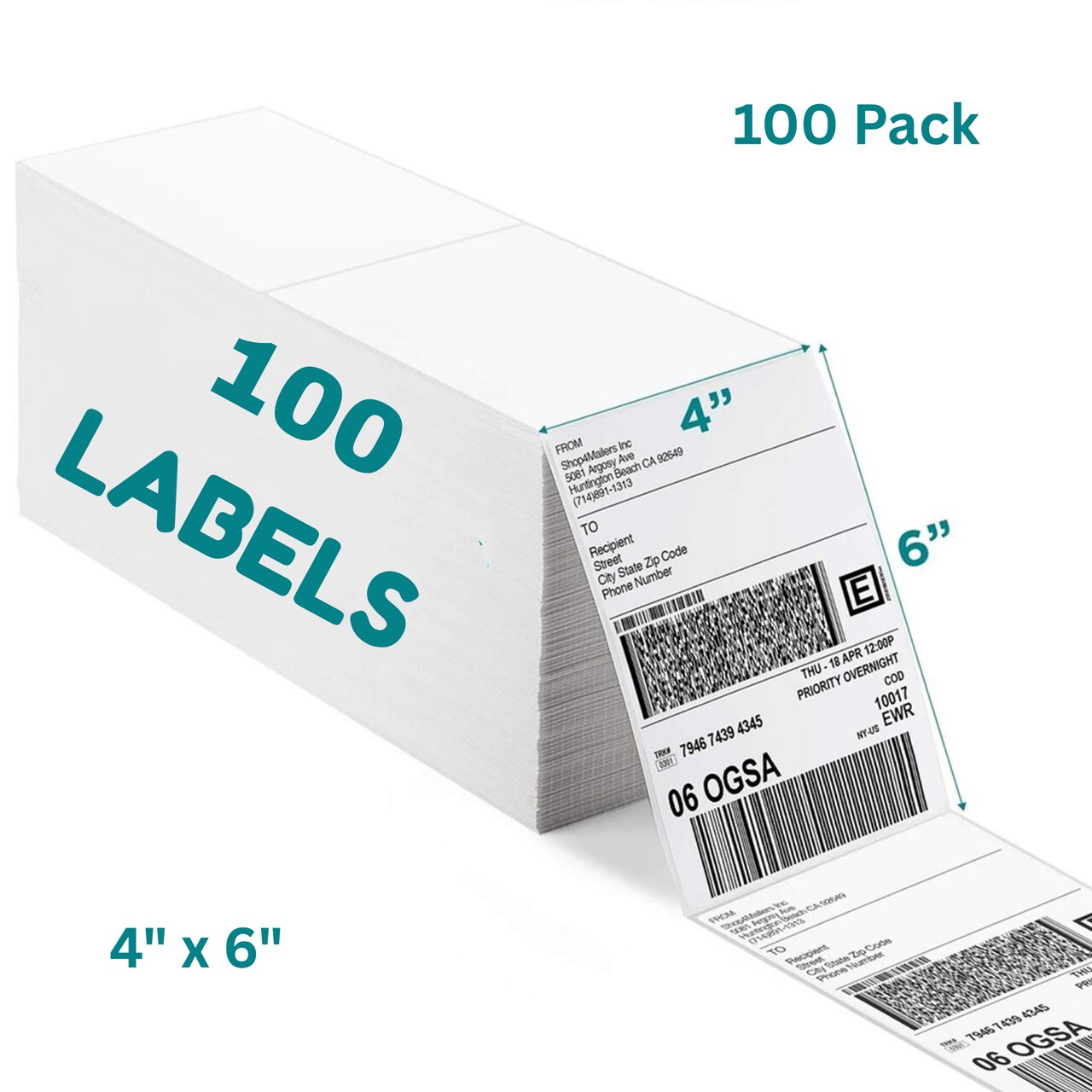 100 Count Direct Thermal Fanfold Adhesive Shipping Labels 4x6 Inch